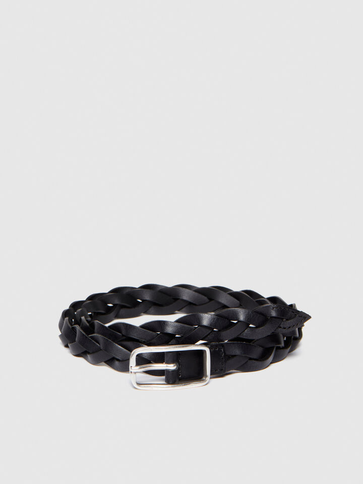 Woven leather belt - men's belts - Black | Sisley image number 1